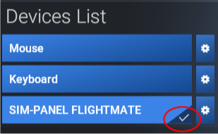 Selecting SIM-PANEL FLIGHTMATE in MSFS